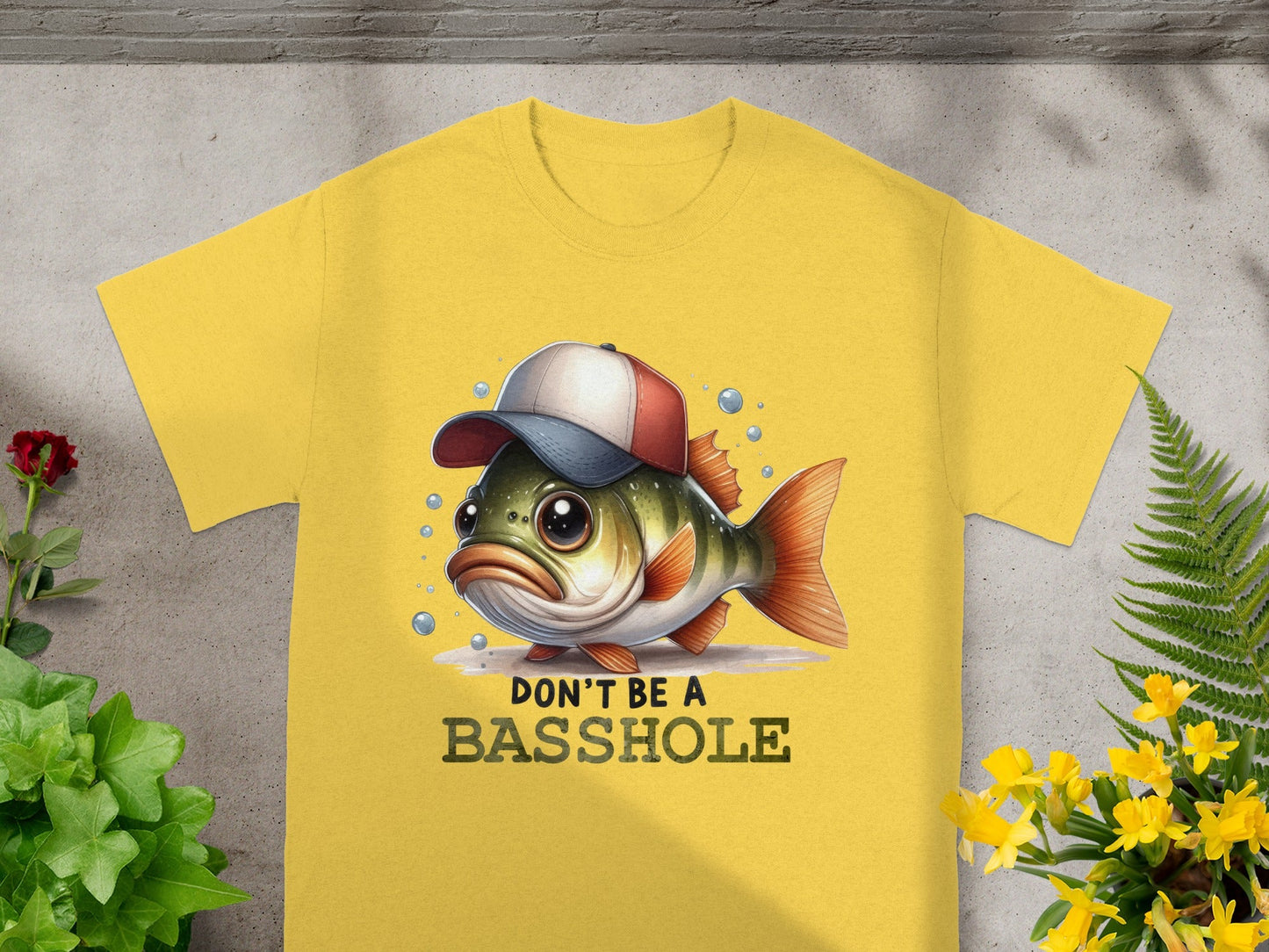 Don't Be A Basshole Fish with Hat Graphic Tee