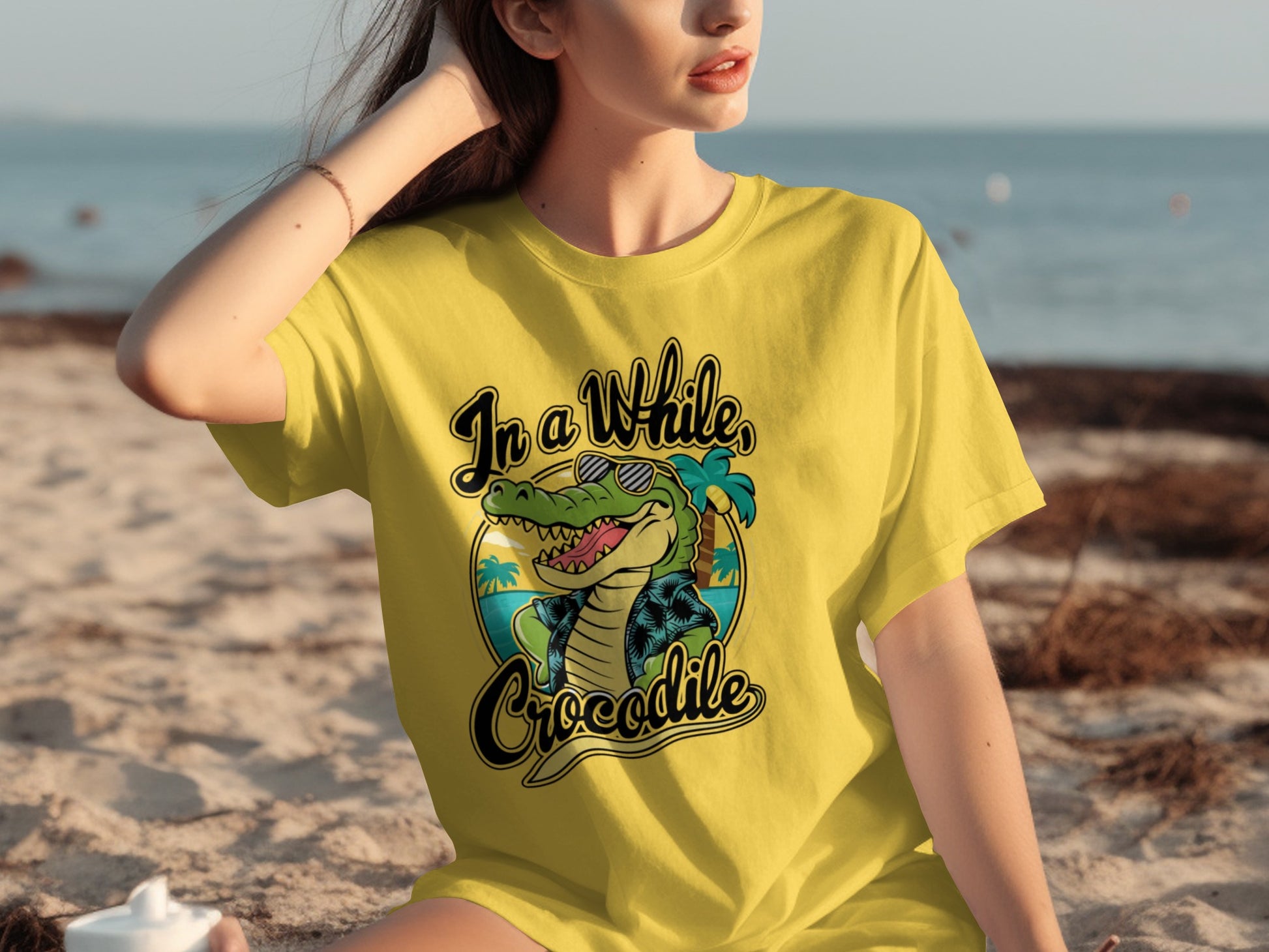 In a While Crocodile Beach Theme Fun T-Shirt