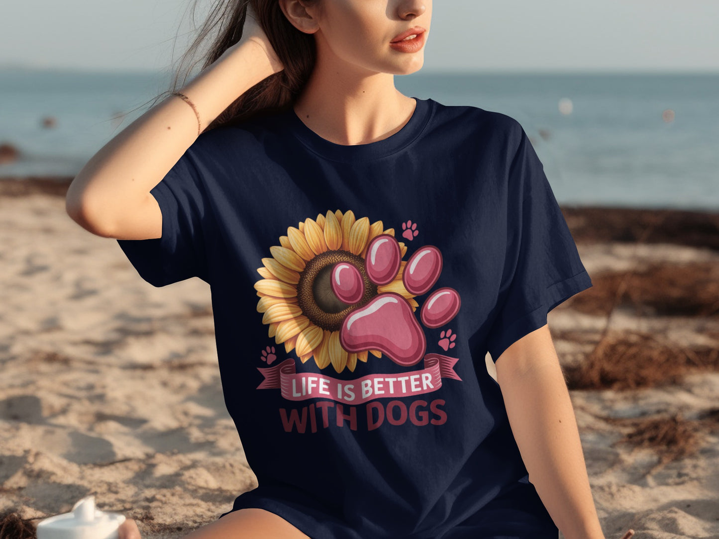Life is Better with Dogs Sunflower Paw Print Shirt