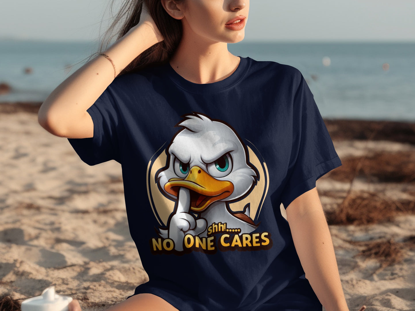 Shhh No One Cares Angry Duck Graphic T-Shirt