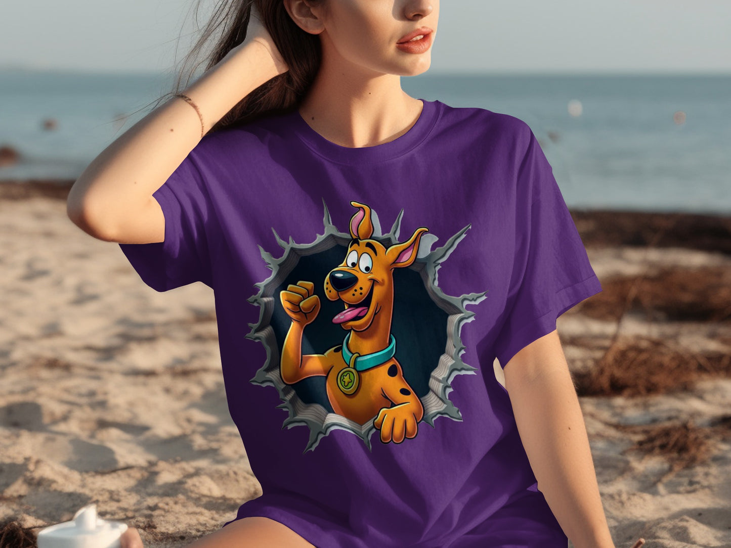 Purple T-shirt with Scooby-Doo Breaking Through Design