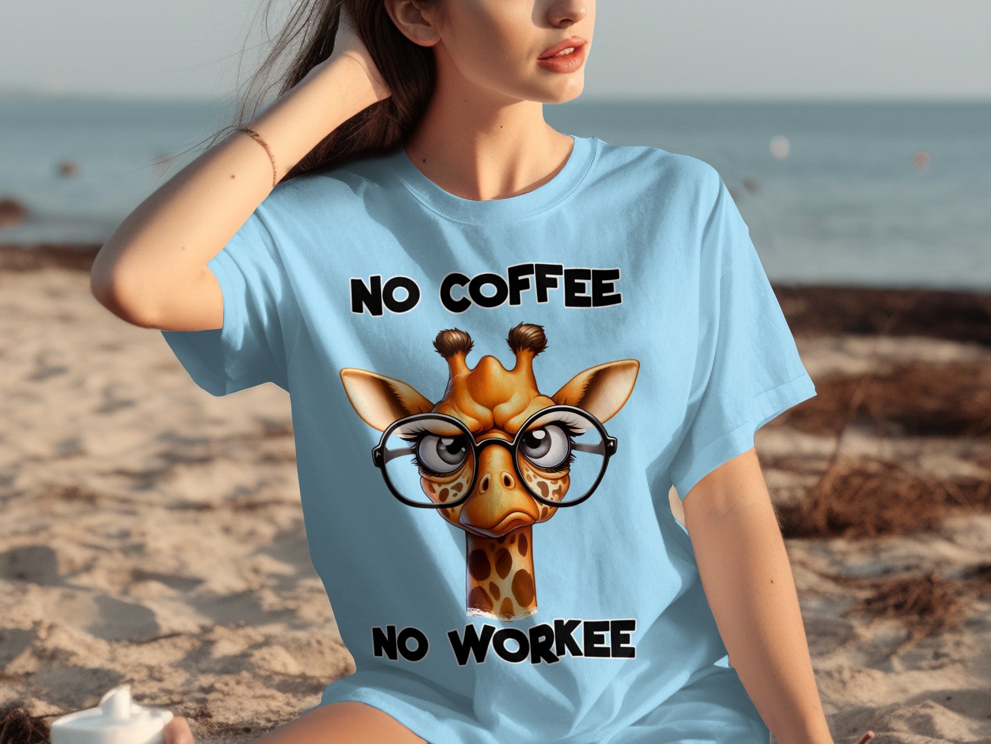 No Coffee No Workee Giraffe Glasses T-Shirt
