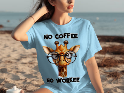 No Coffee No Workee Giraffe Glasses T-Shirt