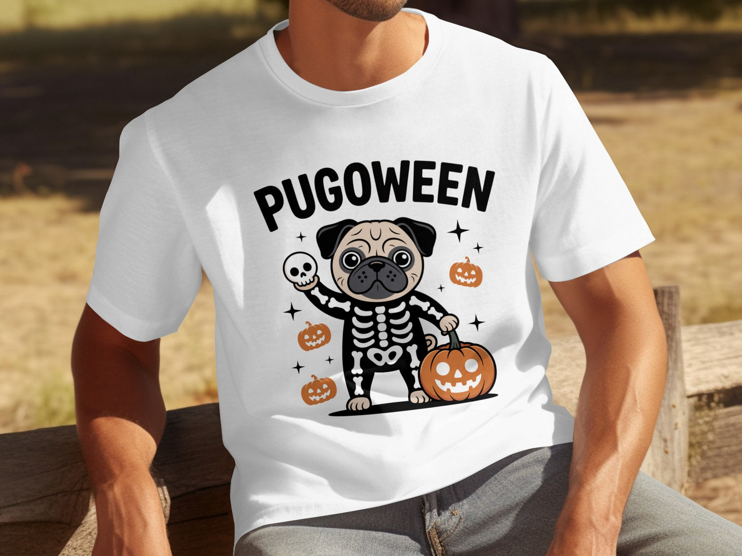 Pugoween Skeleton Pug Halloween T-Shirt for Dog Lovers