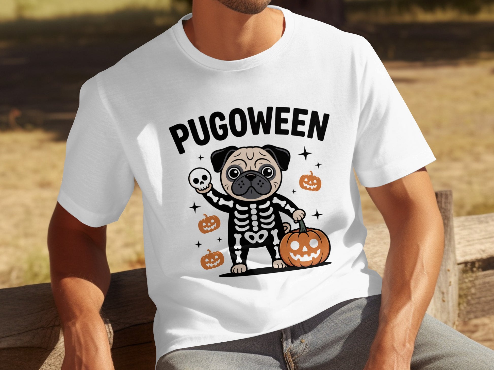 Pugoween Skeleton Pug Halloween T-Shirt for Dog Lovers