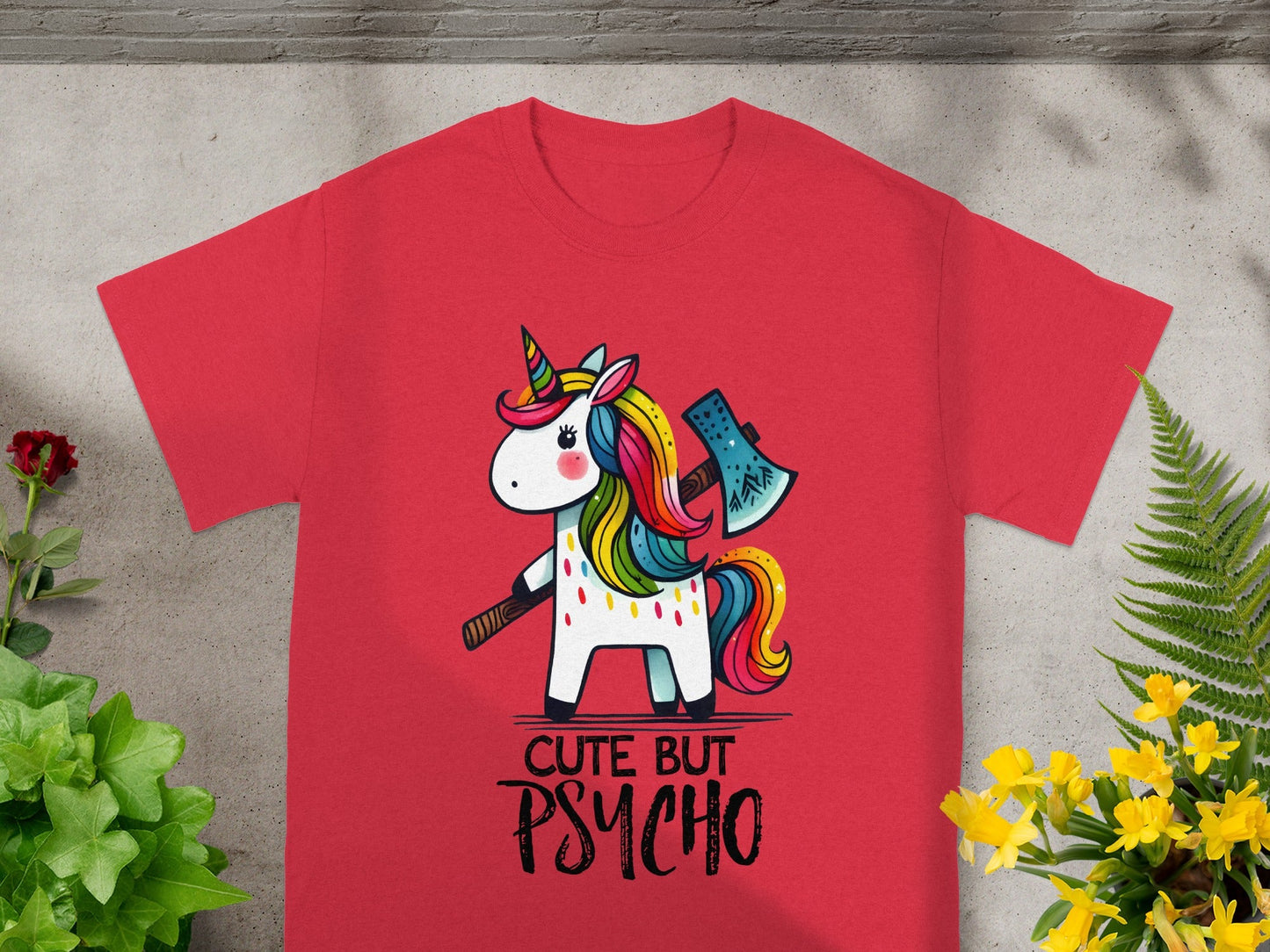 Cute But Psycho Unicorn With Axe Graphic T-shirt