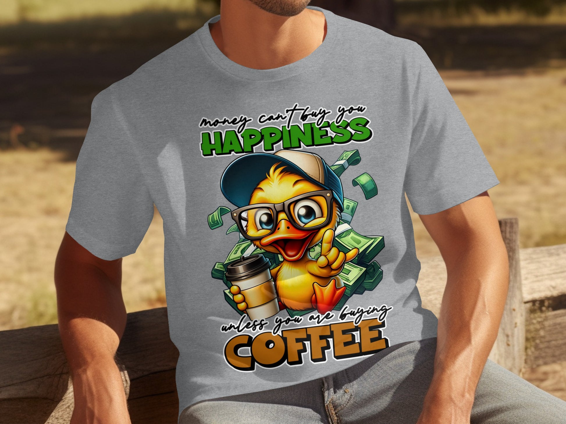 Happiness Coffee Graphic Duck T-Shirt Casual Wear