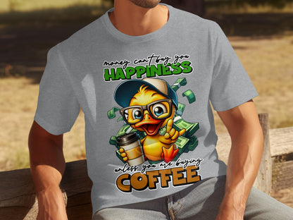 Happiness Coffee Graphic Duck T-Shirt Casual Wear