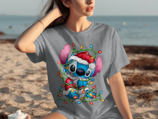 Christmas Lights Wrapped Alien Graphic T-Shirt
