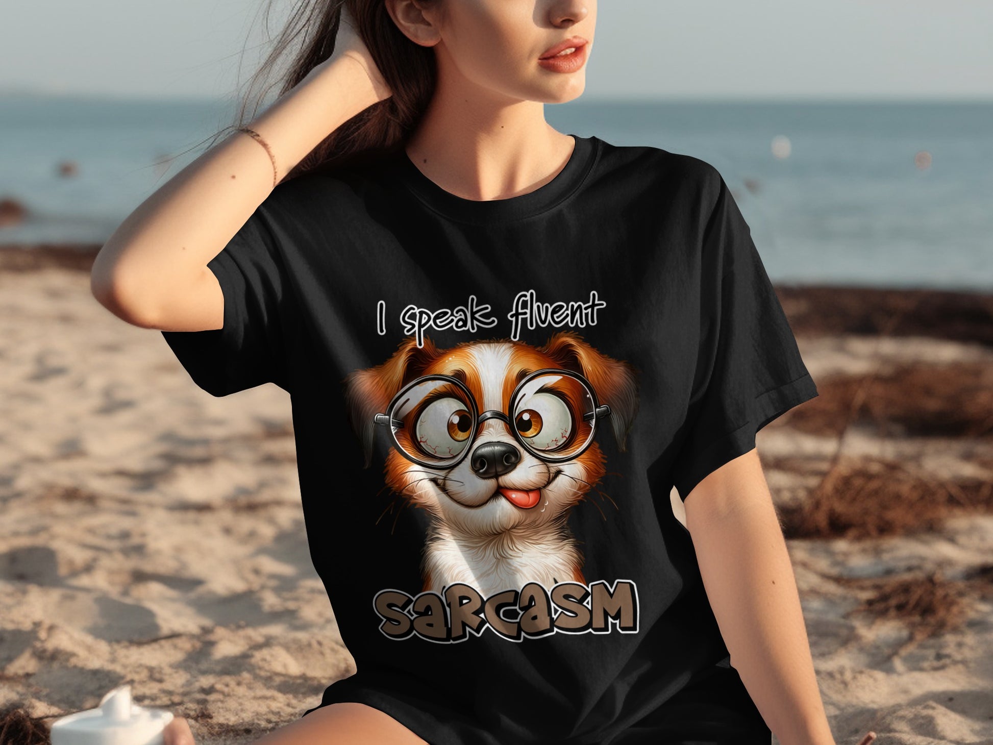 I speak fluent sarcasm dog with glasses t-shirt
