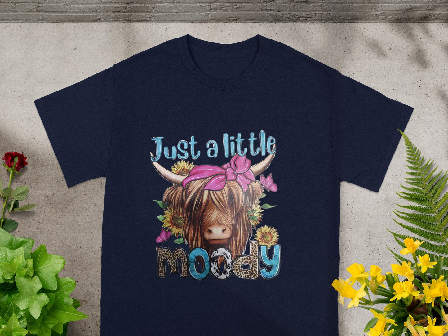 Just A Little Moody Cow With Flowers T-Shirt