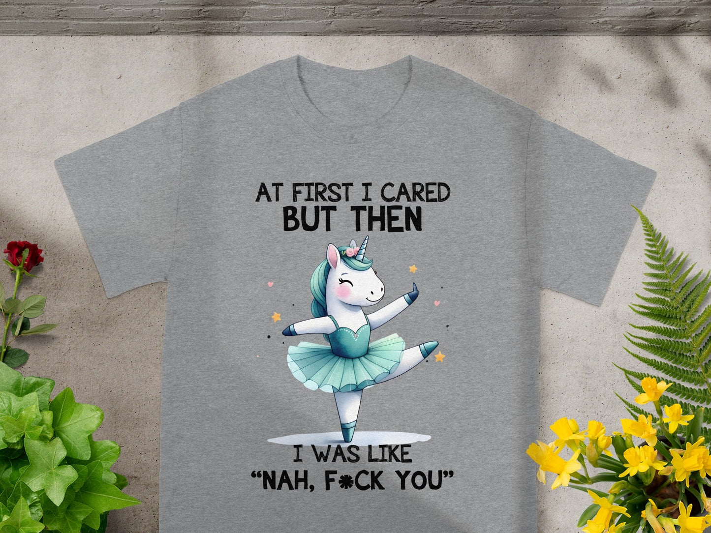 At First I Cared But Then Unicorn Graphic T-Shirt