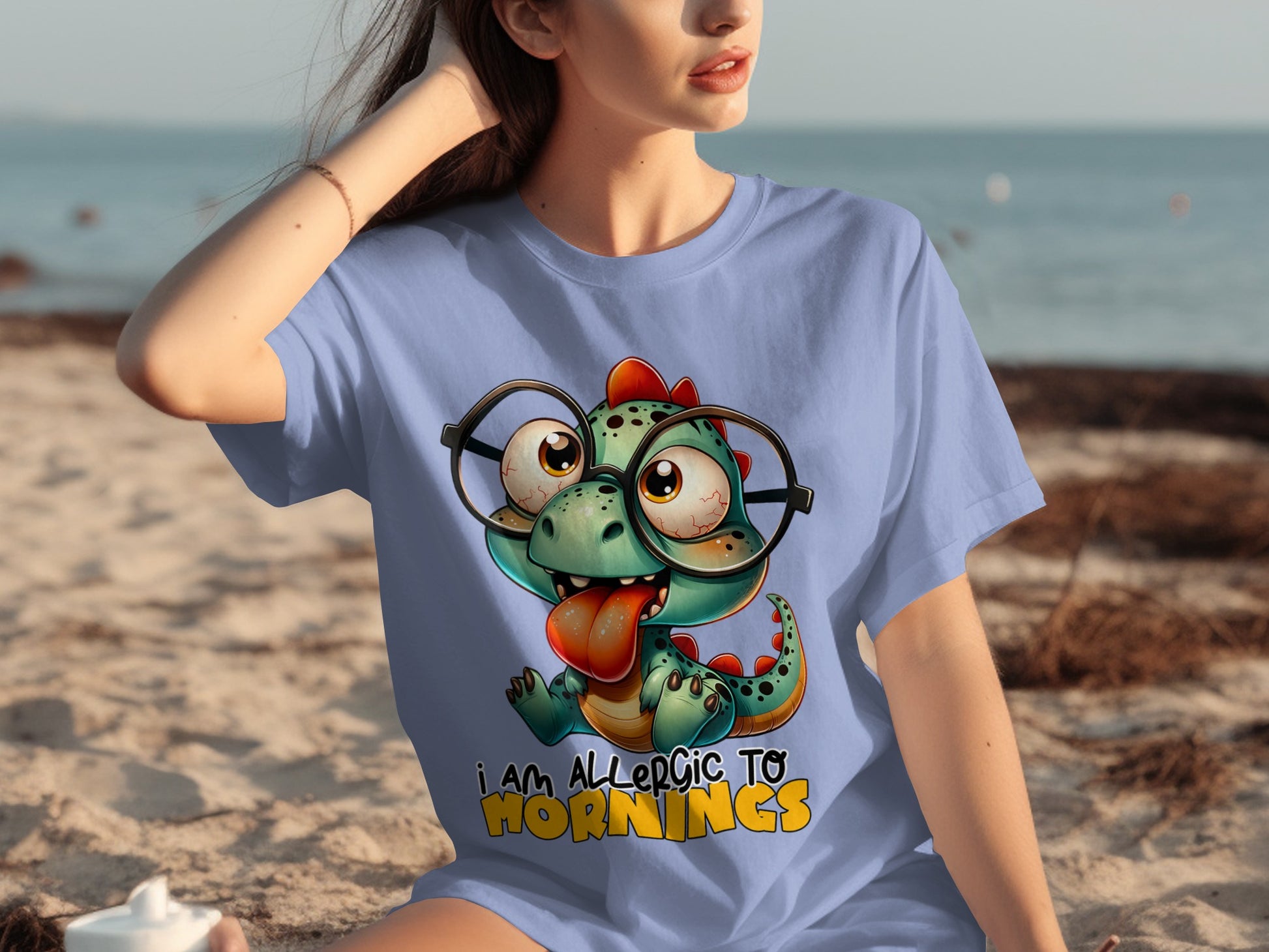 I Am Allergic To Mornings Cute Dinosaur T-Shirt