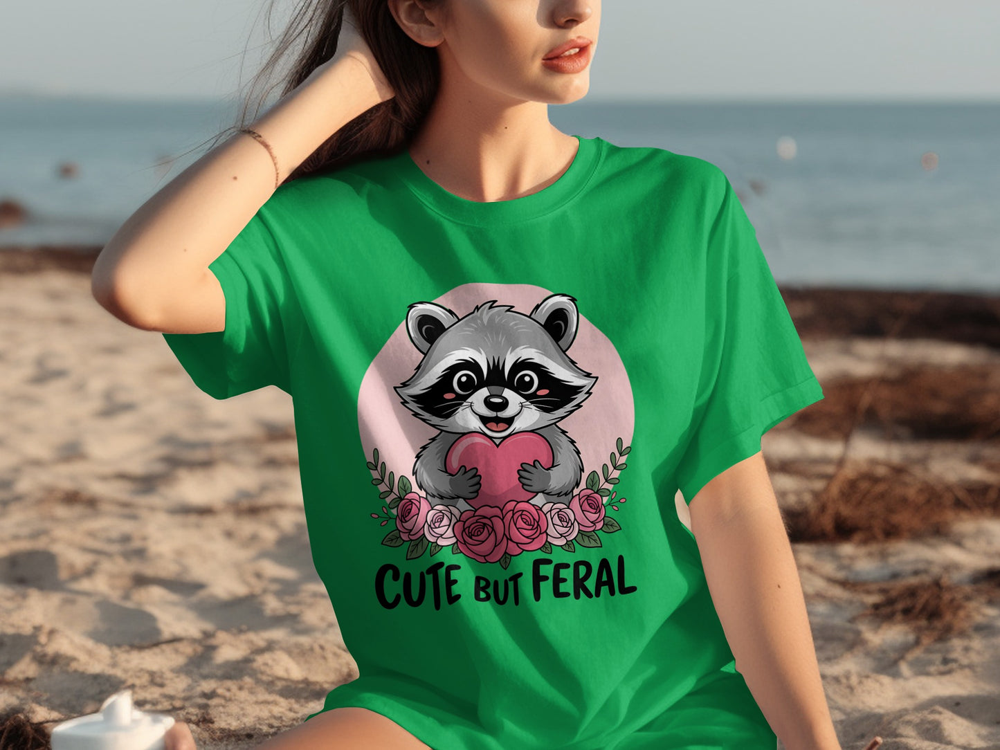 Cute But Feral Raccoon Holding Heart Shirt