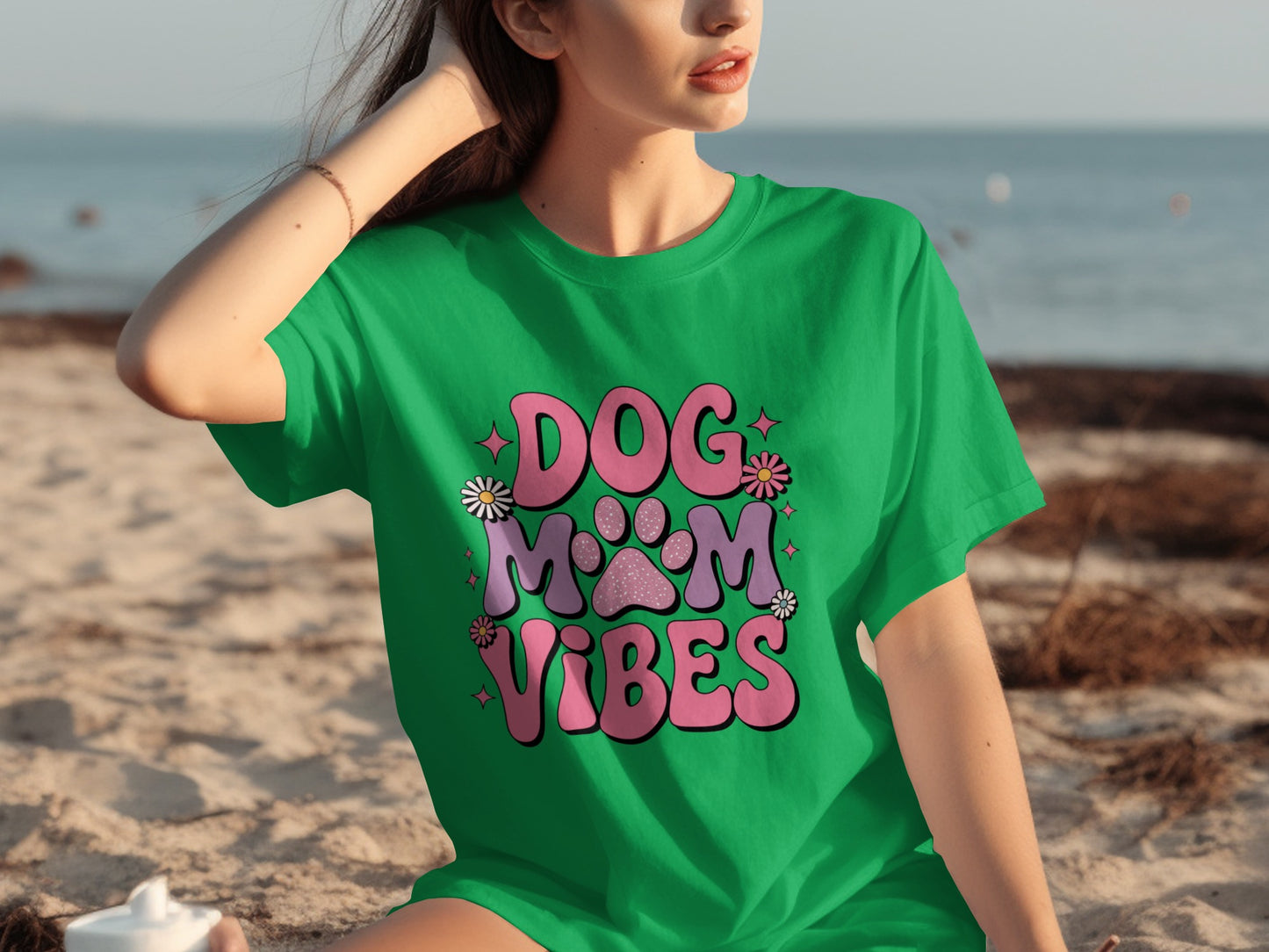 Dog Mom Vibes Colorful Graphic Tee for Dog Lovers