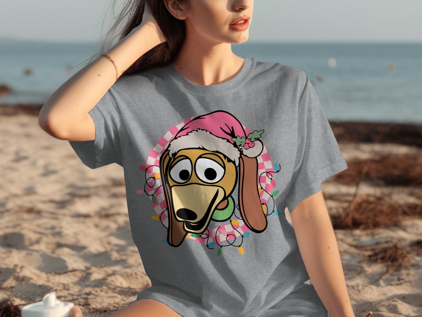 Cute Santa Dog Graphic Women's T-shirt Holiday Tee