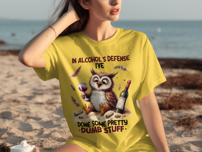 Funny Owl In Alcohol's Defense Graphic T-shirt
