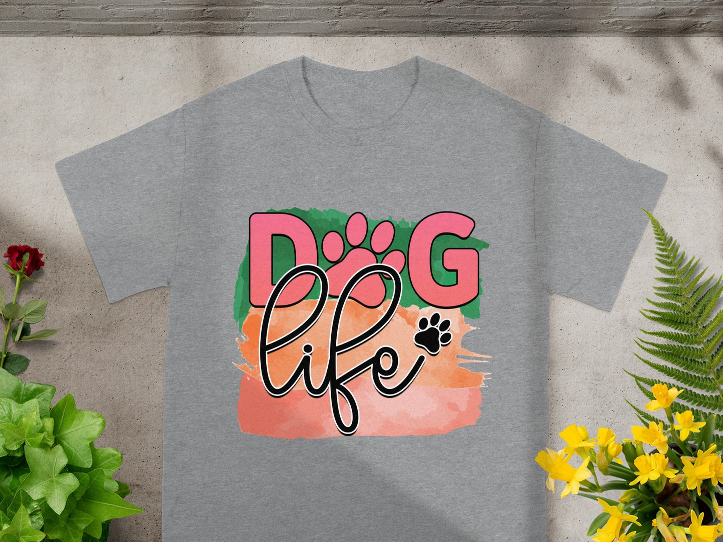 Dog Life Paw Print Graphic T-Shirt Casual Wear