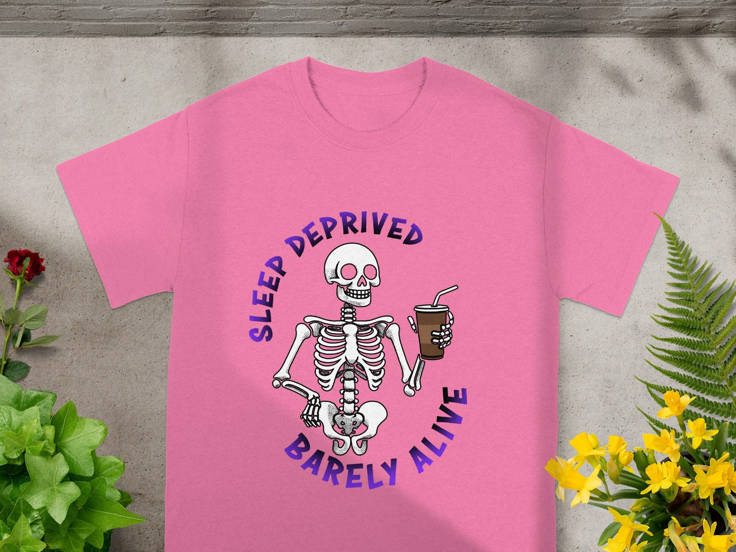 Sleep Deprived Barely Alive Skeleton Graphic T-shirt