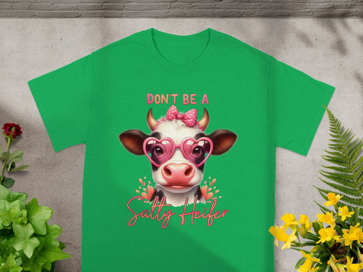 Don't Be A Salty Heifer Cartoon Cow Print Shirt