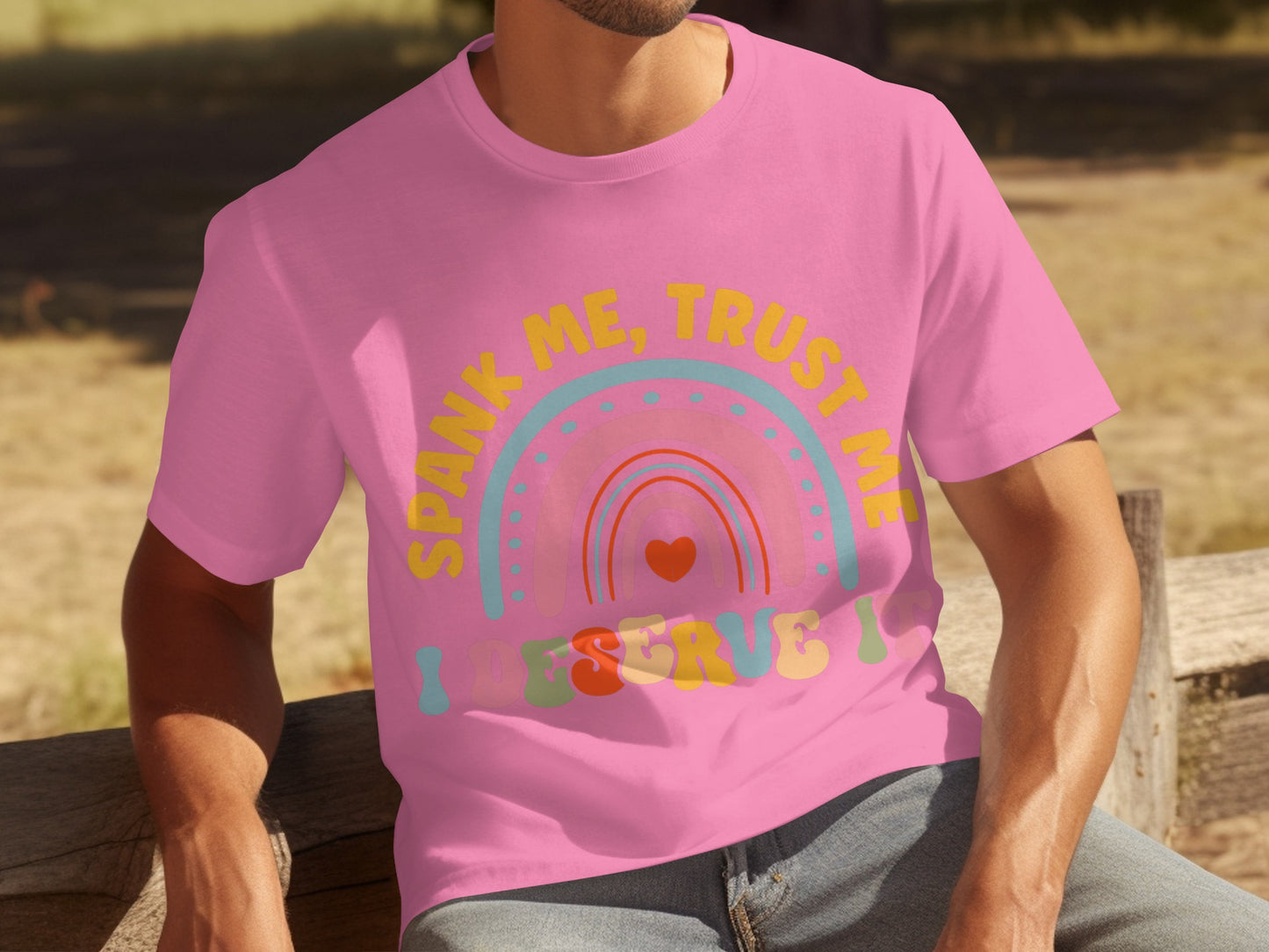 Spank Me Trust Me Rainbow Heart Graphic T-shirt