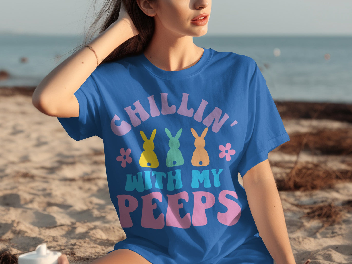 Chillin' With My Peeps Colorful Bunny Graphic Shirt
