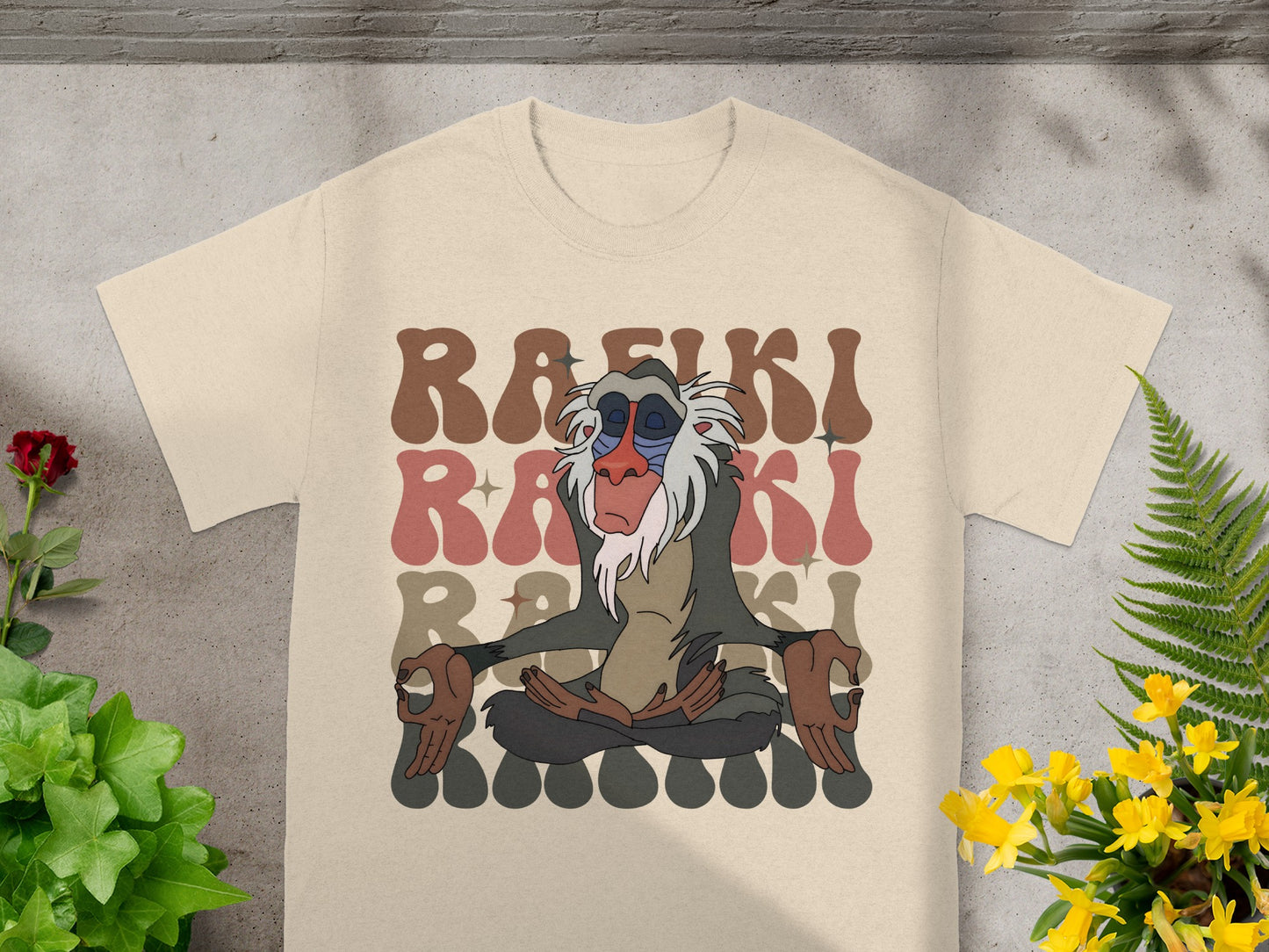 T-shirt with Rafiki from The Lion King meditating and "Rafiki" text.