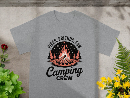 Fires Friends Fun Camping Crew T-shirt for Outdoor Adventures