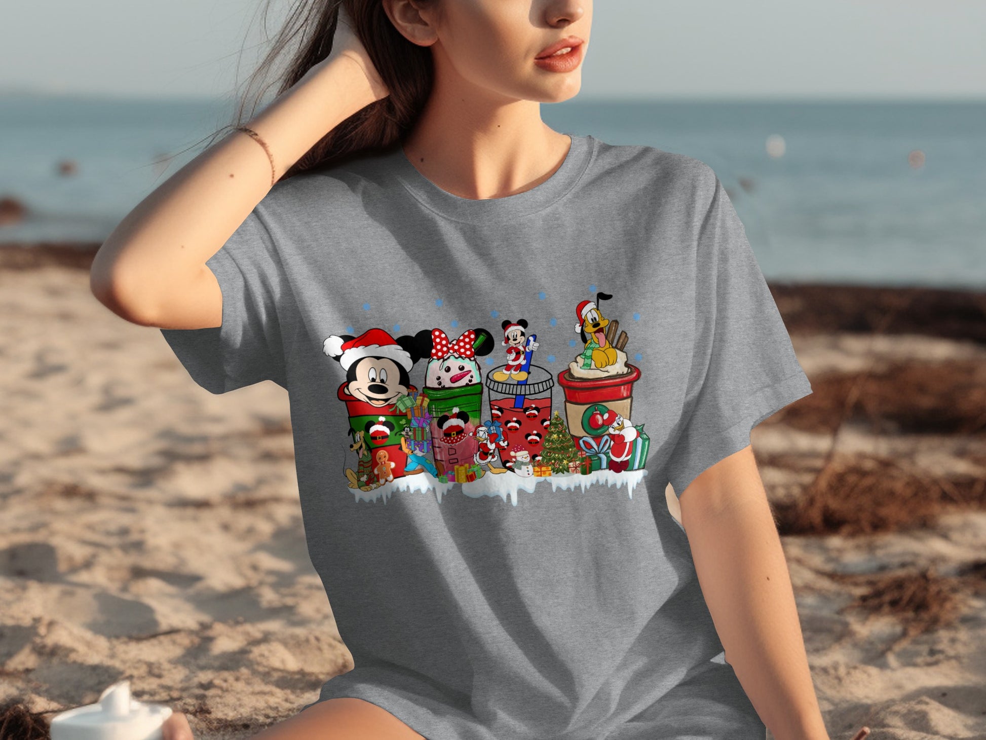Festive Cartoon Character Graphic Grey T-shirt