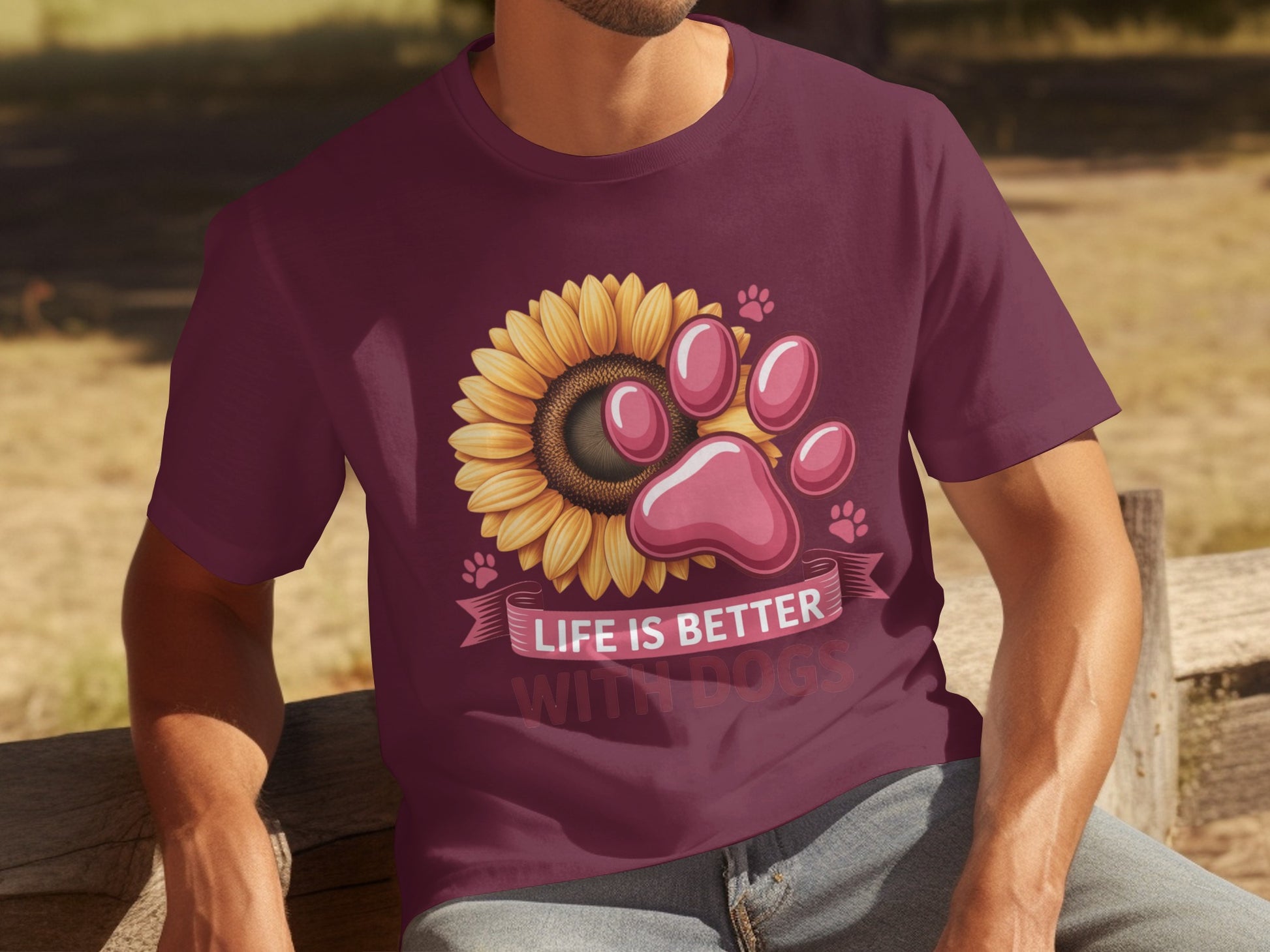 Life is Better with Dogs Sunflower Paw Print Tee