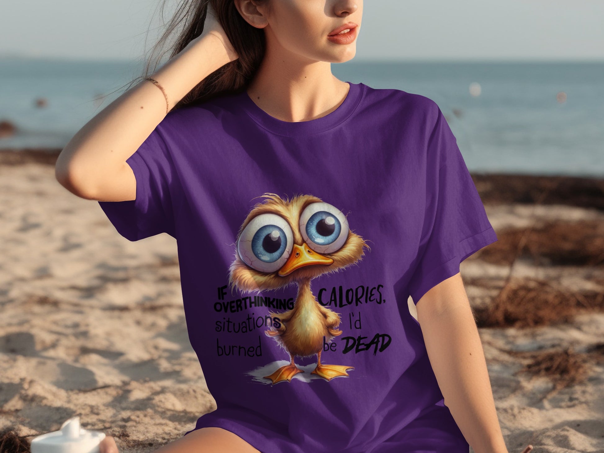 Funny Big-Eyed Bird Overthinking Calories T-Shirt