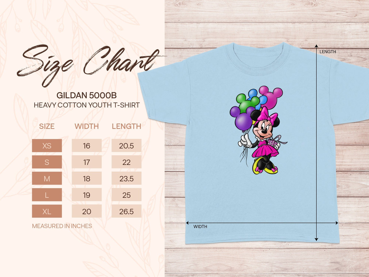 GILDAN 5000B Minnie Mouse Balloons Light Blue Youth T-Shirt