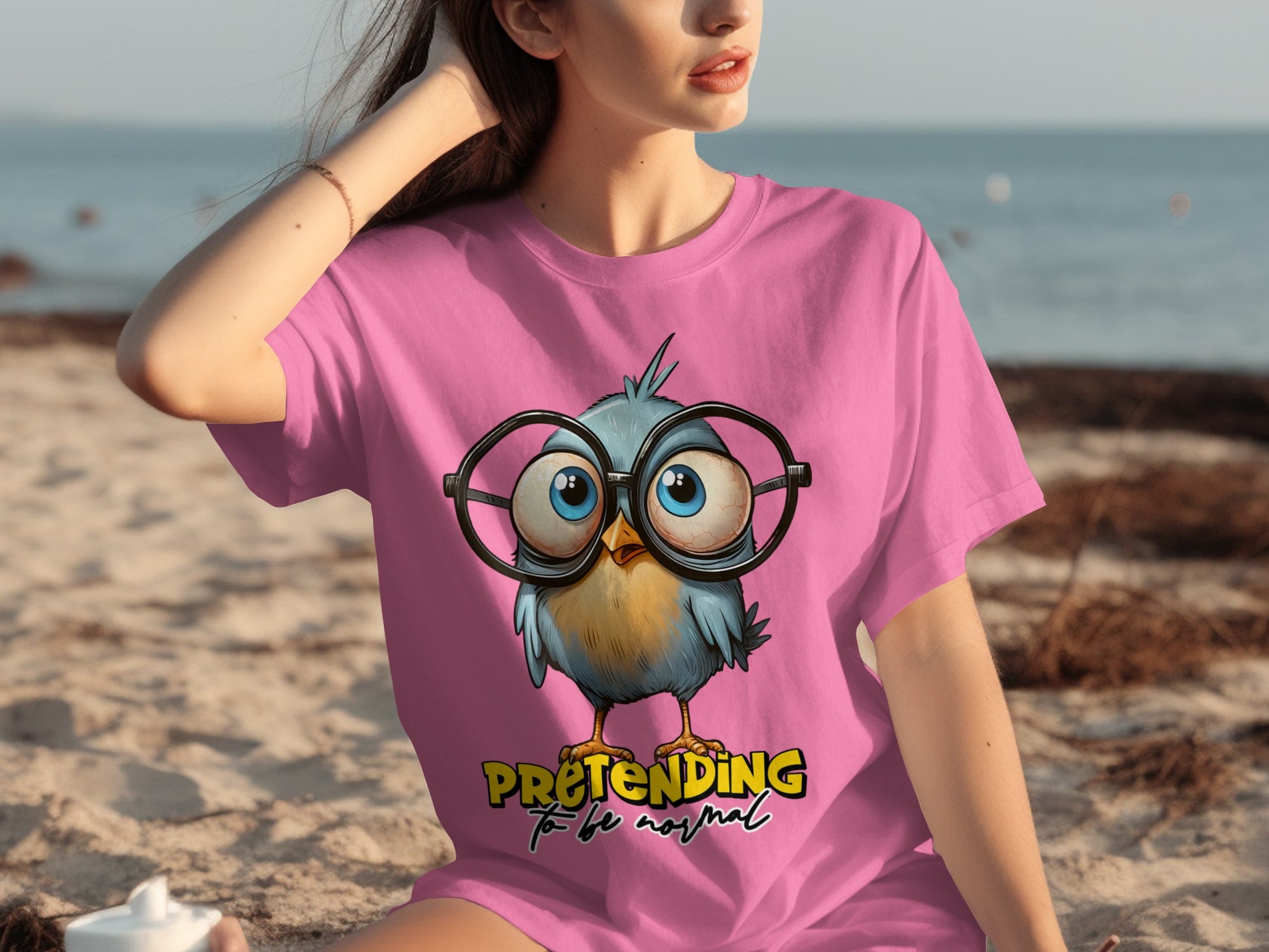 Pink Shirt with Pretending to be Normal Bird Graphic