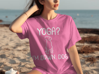 Pink Shirt with Yoga I'm Down Dog Graphic Tshirt