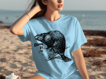 Dam It Beaver Graphic Blue Beachwear Shirt
