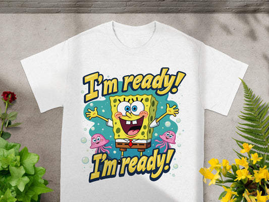 SpongeBob SquarePants and two jellyfish with "I'm ready!" text.