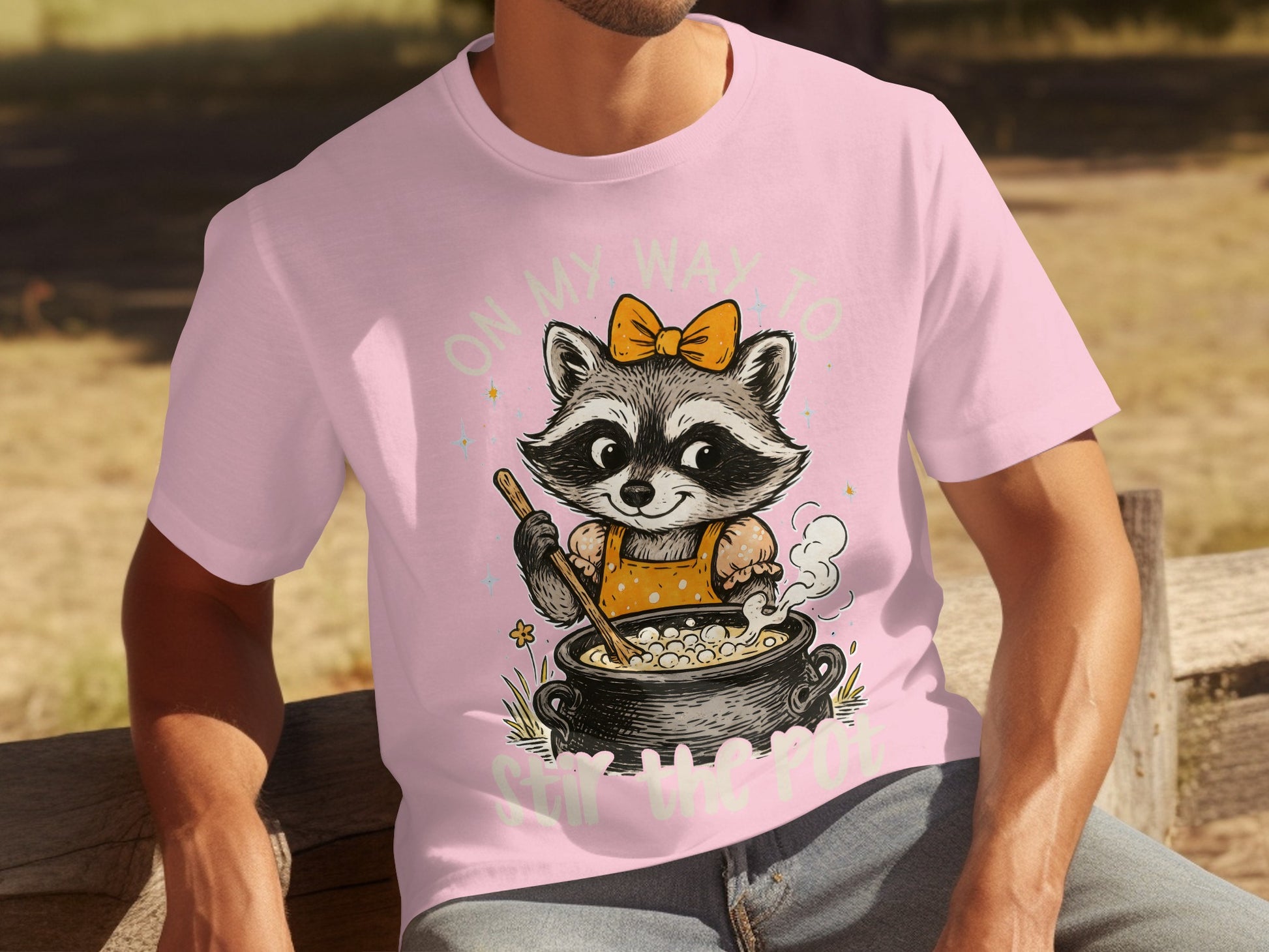 On My Way To Stir The Pot Raccoon Cartoon Shirt