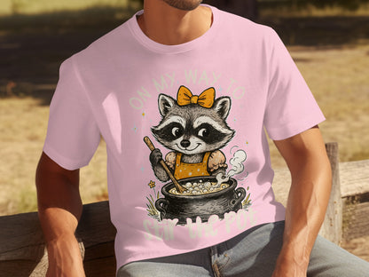 On My Way To Stir The Pot Raccoon Cartoon Shirt