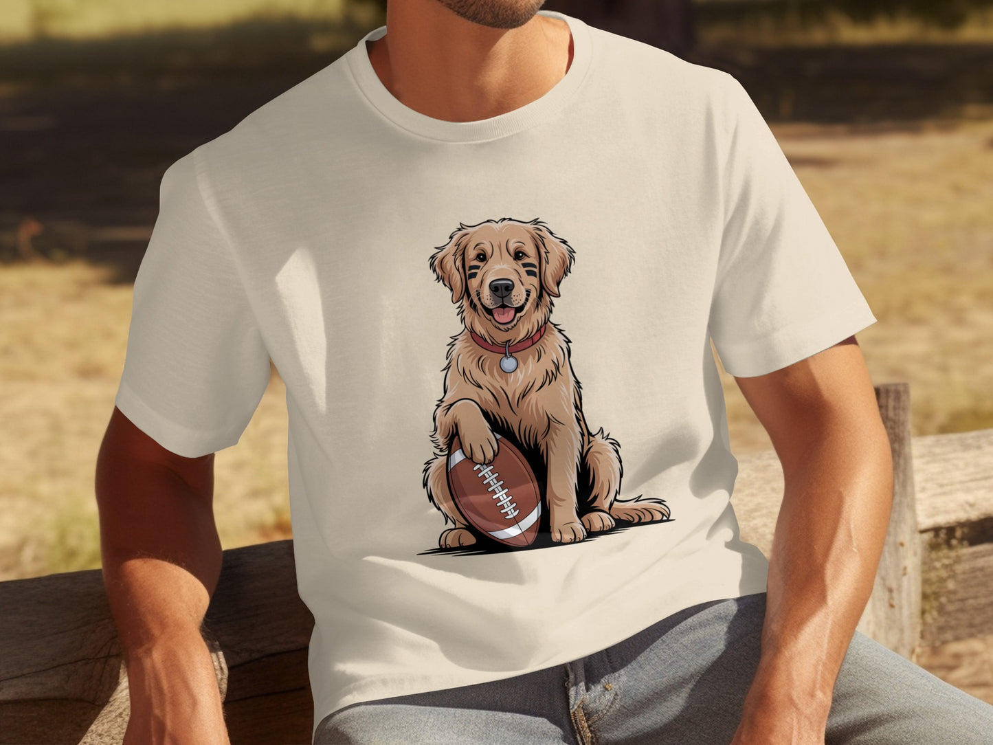 Adorable Golden Retriever with Football T-Shirt