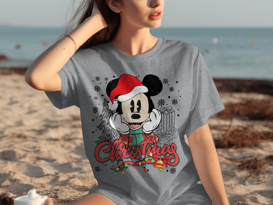 Christmas Mickey Mouse Santa Hat Graphic T-Shirt
