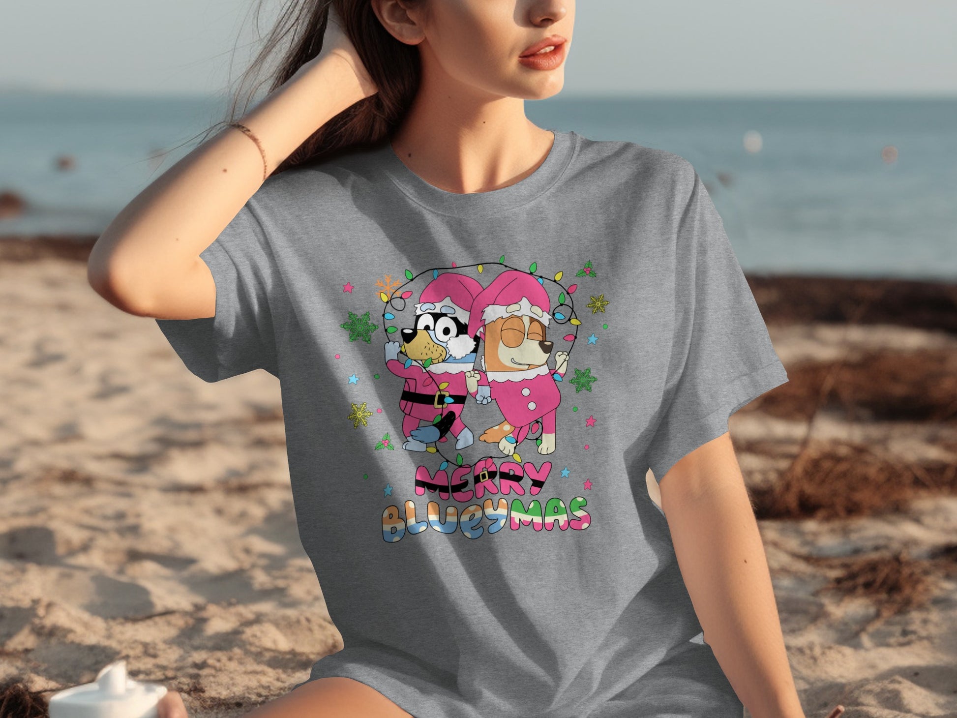 Merry Bluemas Holiday Cartoon Graphic T-Shirt