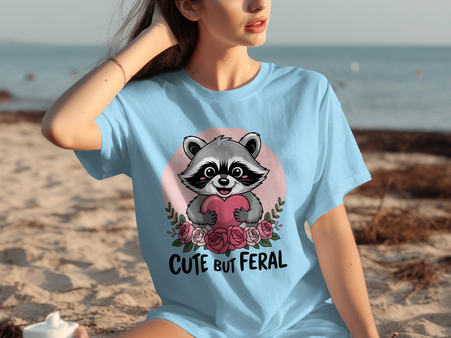 Cute But Feral Raccoon with Roses T-Shirt