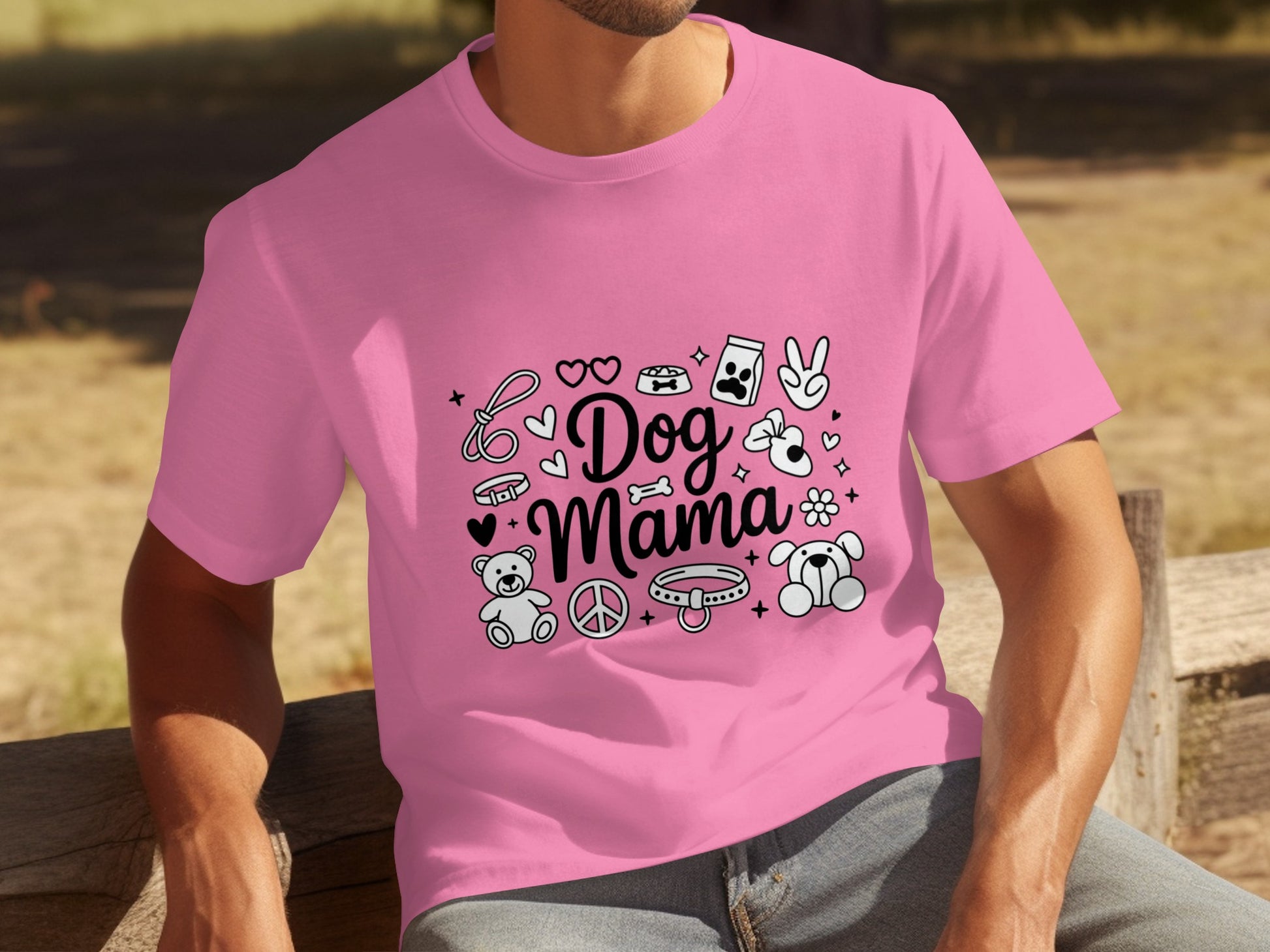 Dog Mama Graphic Tee with Cute Dog Items Design