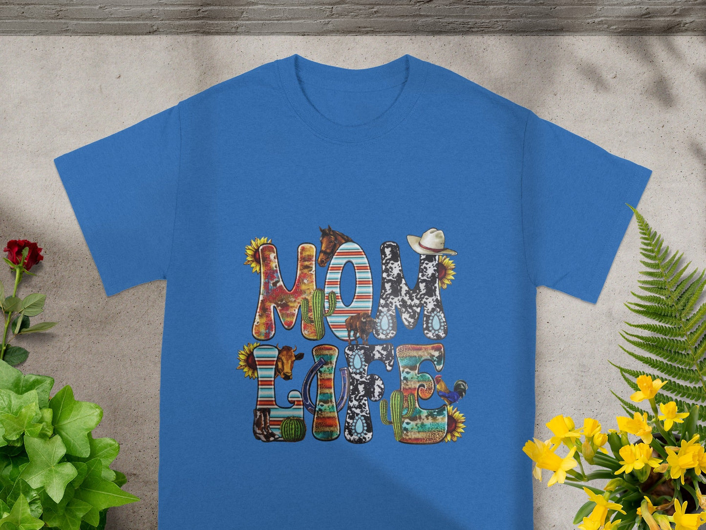 Colorful Mom Life Cowboy Hat Farm Animal Shirt