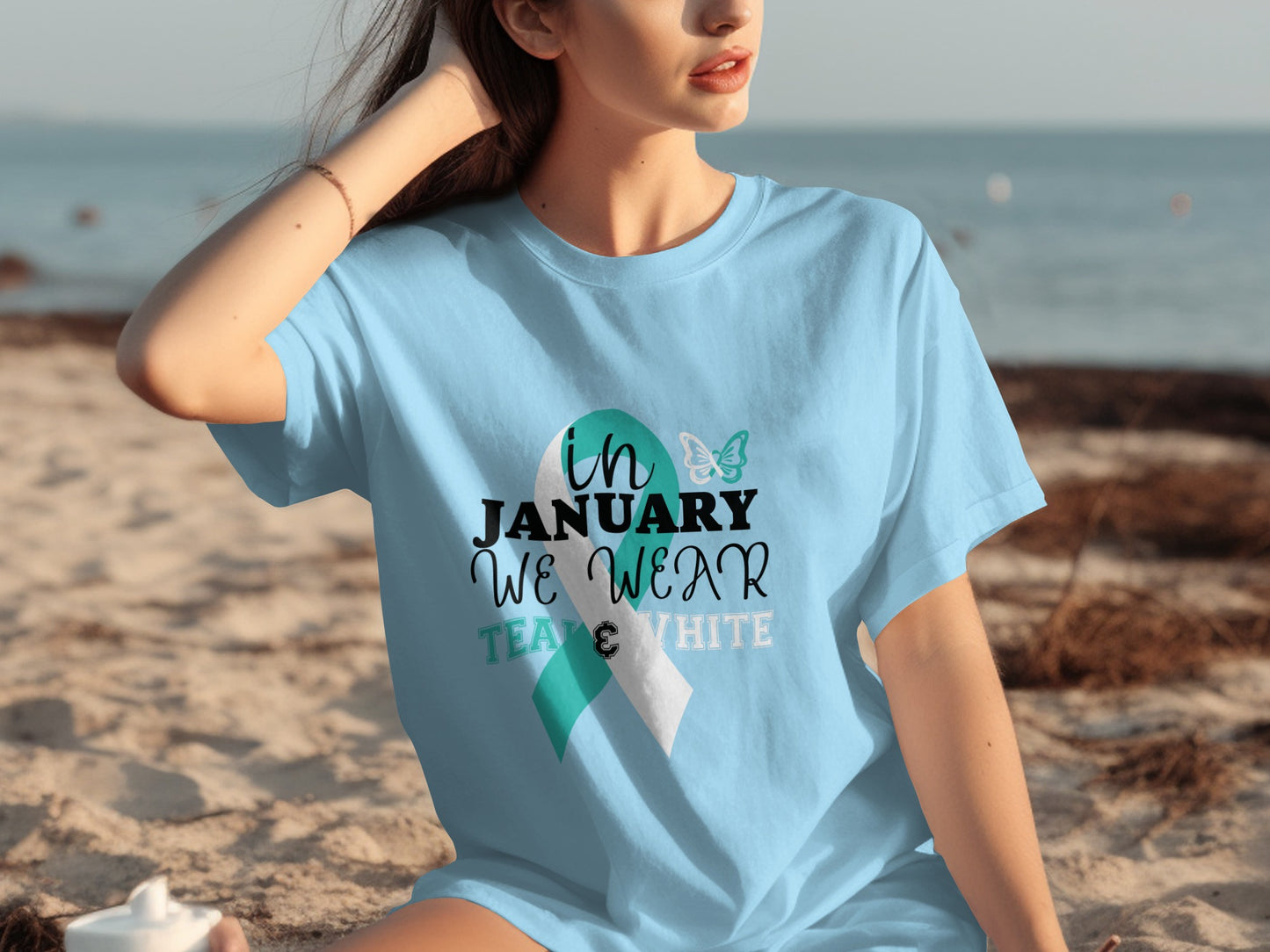 In January We Wear Teal and White Awareness Shirt