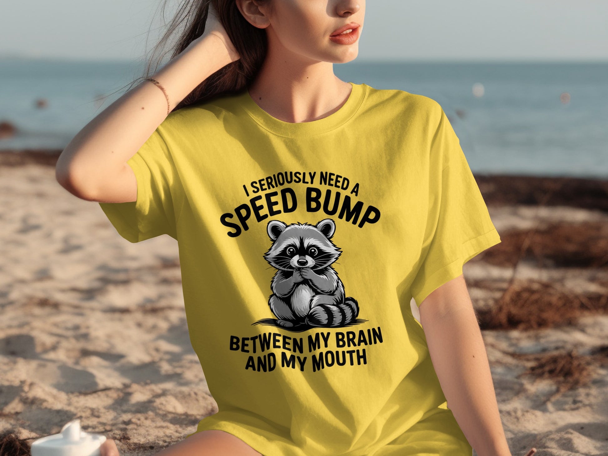 Funny Raccoon Speed Bump Brain and Mouth T-Shirt