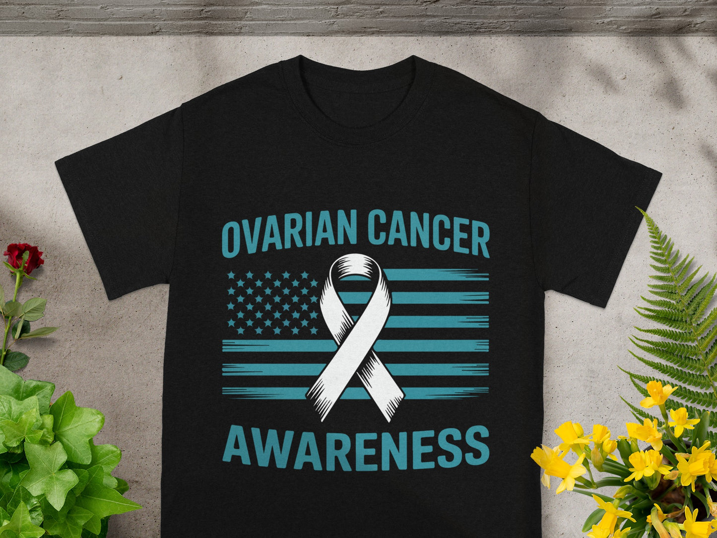 Ovarian Cancer Awareness Flag Ribbon Print Shirt