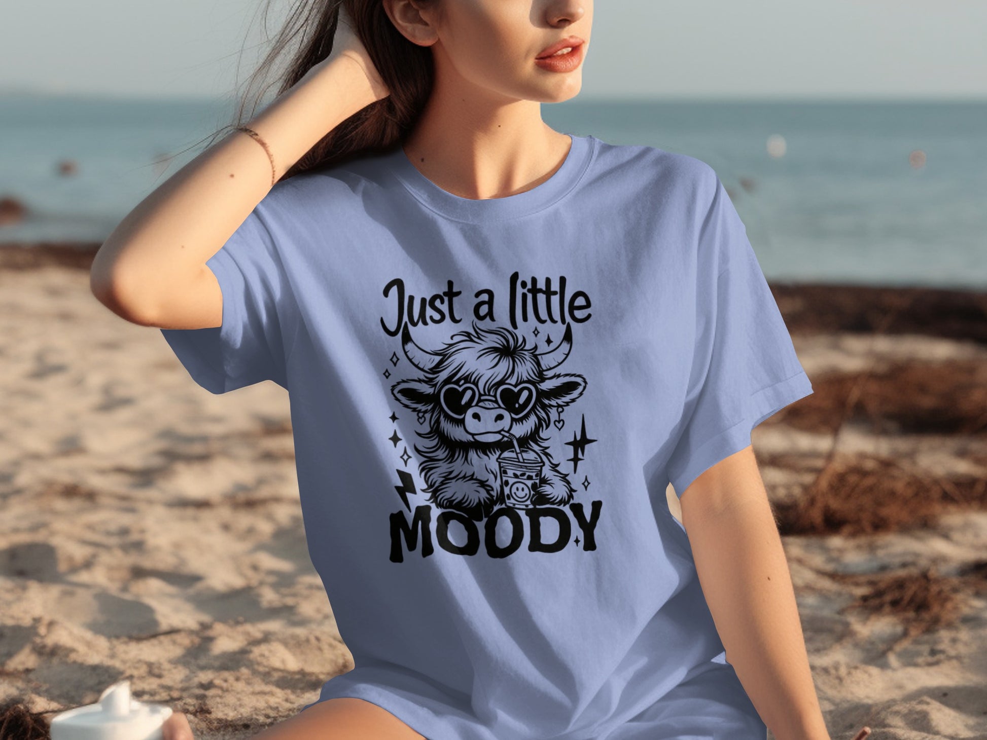 Just a Little Moody Cute Cow Print Graphic Shirt