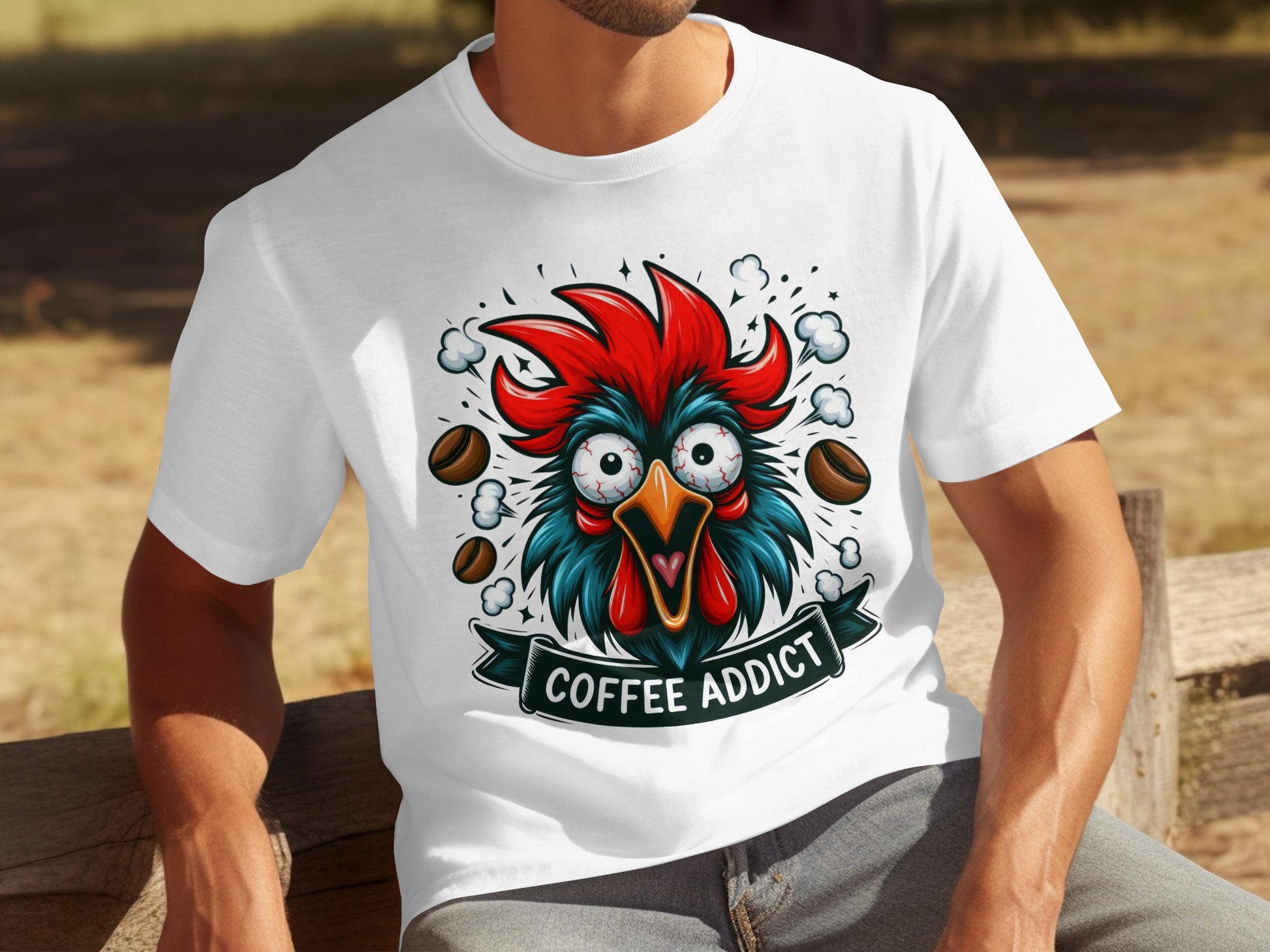Coffee Addict Crazy Chicken Graphic Tee Shirt