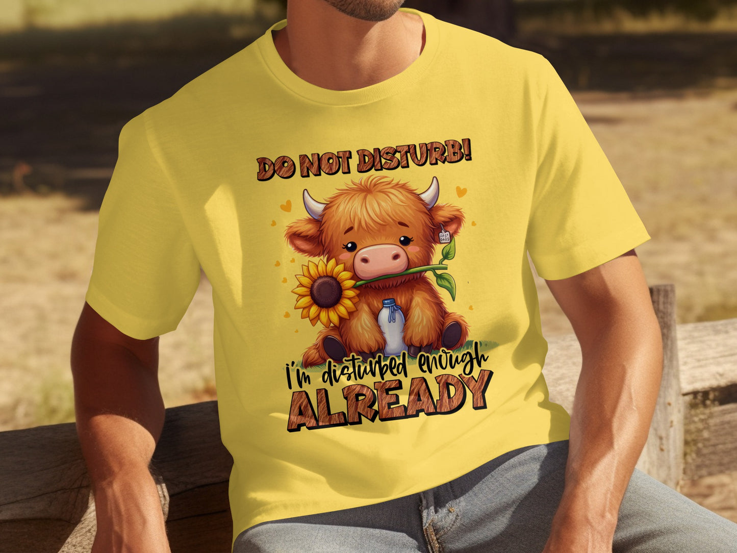 Do Not Disturb Cute Highland Cow Yellow T-shirt